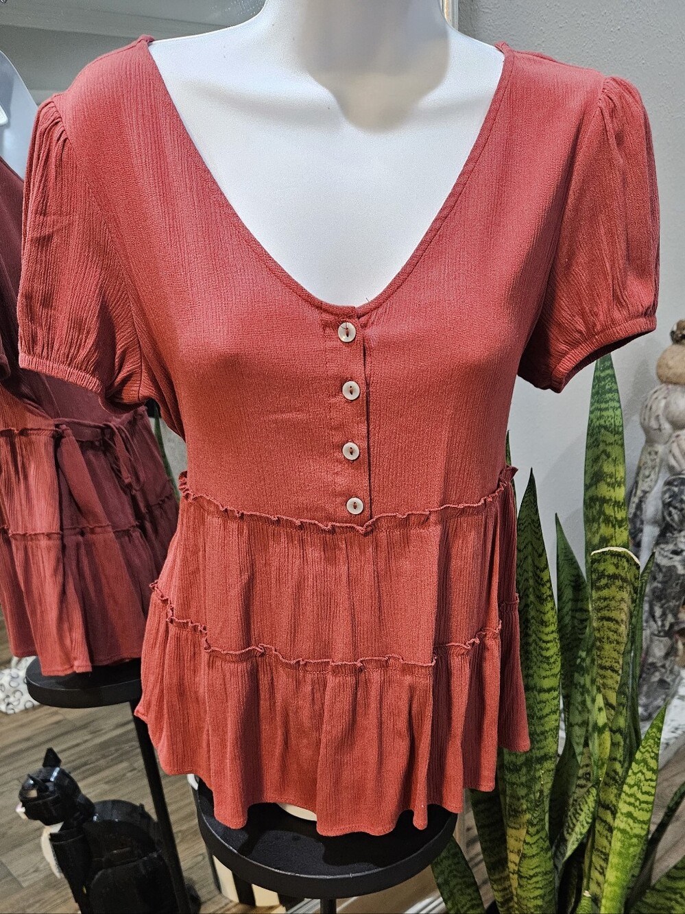 Button-Front Peplum Top